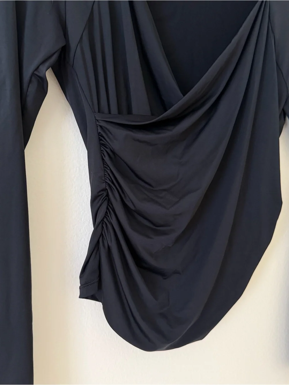 Bar III Black Draped Long Sleeve Top with Side Ruching